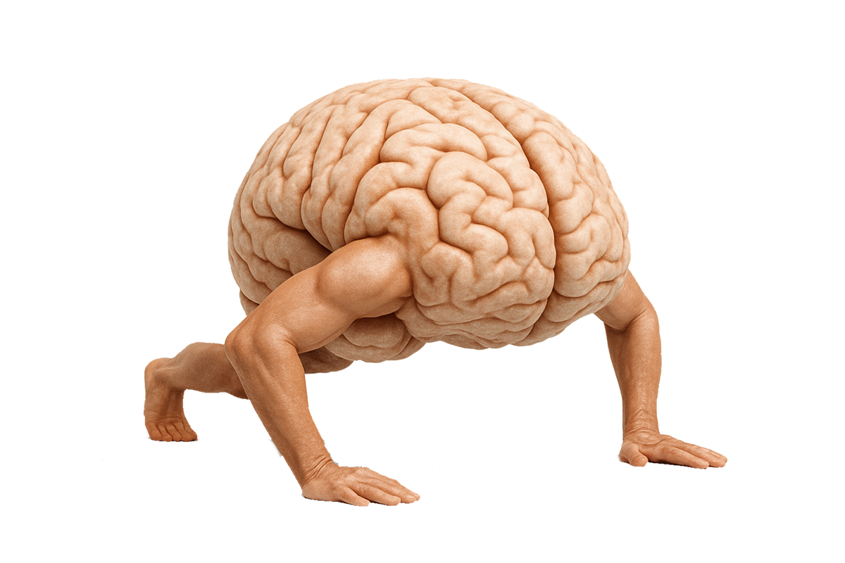 A brain doing a push-up